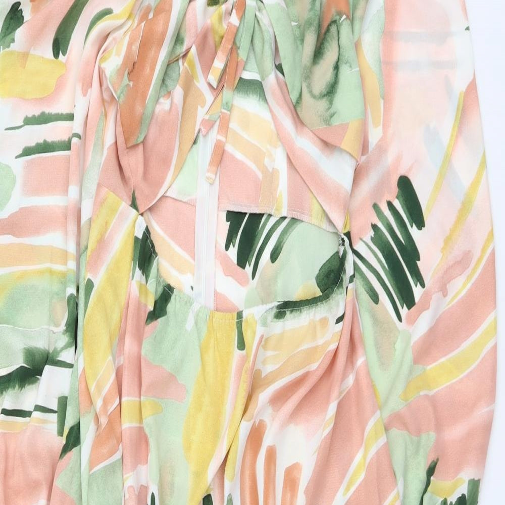 SheIn Womens Multicoloured Geometric Polyester Trapeze & Swing Size L Off the Shoulder Zip