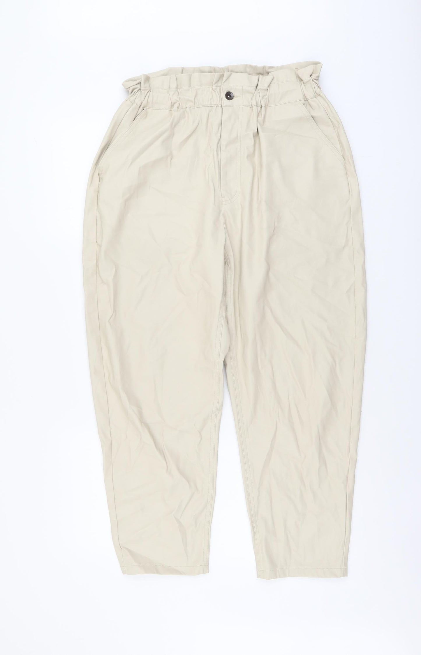 Zara Womens Beige Polyurethane Trousers Size 14 L25 in Regular Button - Faux Leather