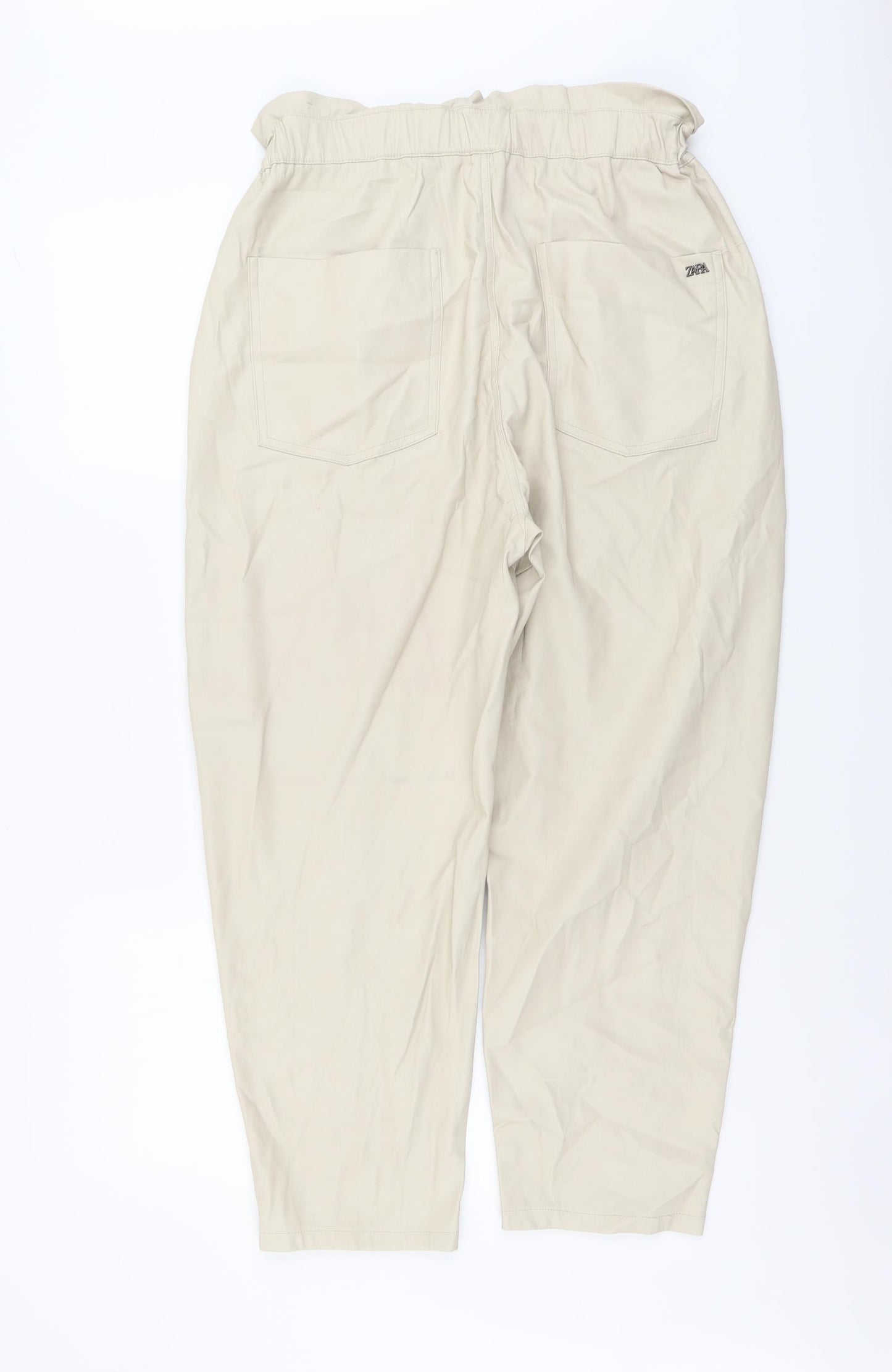 Zara Womens Beige Polyurethane Trousers Size 14 L25 in Regular Button - Faux Leather