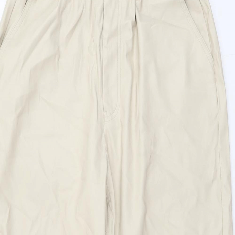 Zara Womens Beige Polyurethane Trousers Size 14 L25 in Regular Button - Faux Leather