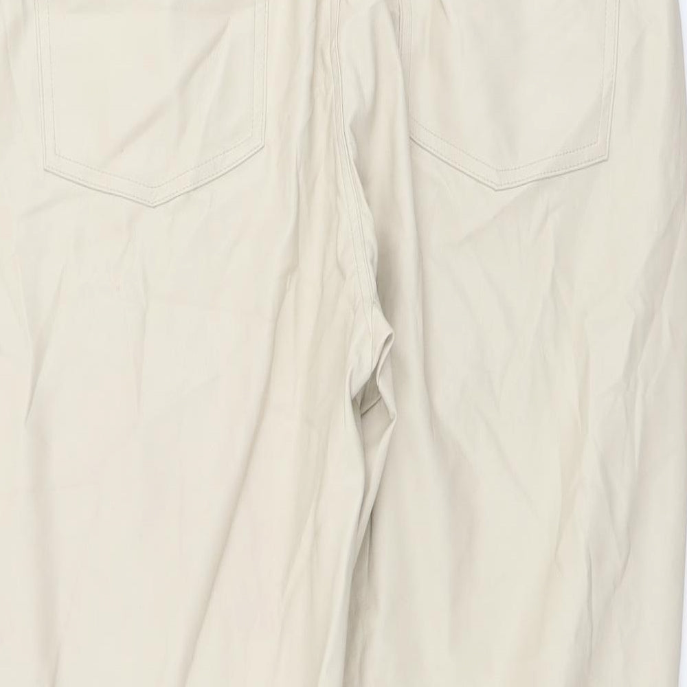 Zara Womens Beige Polyurethane Trousers Size 14 L25 in Regular Button - Faux Leather