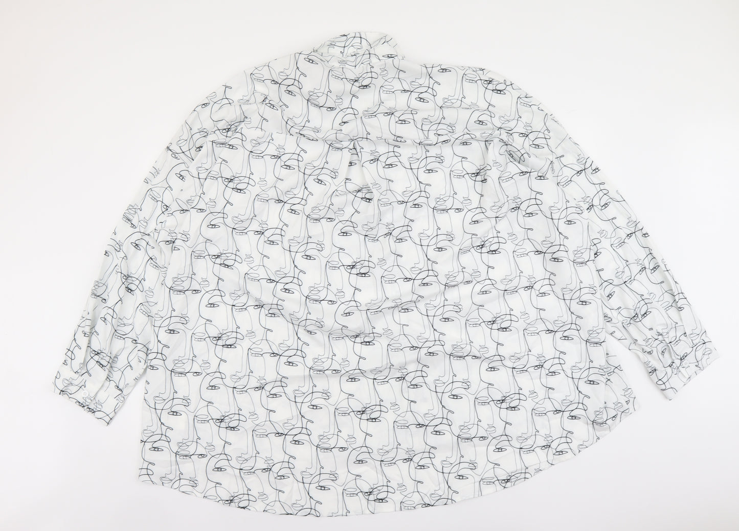 SheIn Womens White Geometric Polyester Basic Button-Up Size 4XL Collared - Face