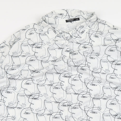 SheIn Womens White Geometric Polyester Basic Button-Up Size 4XL Collared - Face