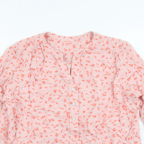 Marks and Spencer Womens Pink Geometric Viscose Basic Blouse Size 10 V-Neck