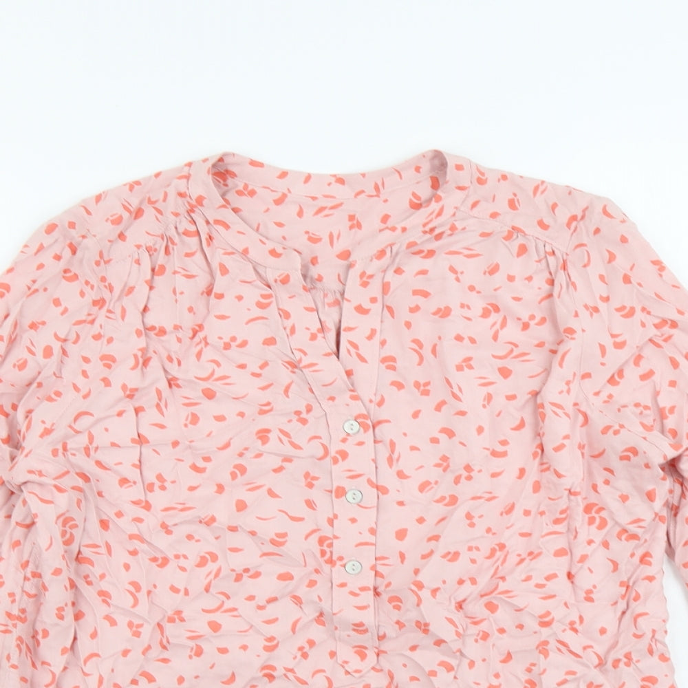 Marks and Spencer Womens Pink Geometric Viscose Basic Blouse Size 10 V-Neck
