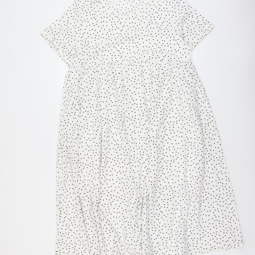 SheIn Womens White Polka Dot Polyester Trapeze & Swing Size L Round Neck Pullover