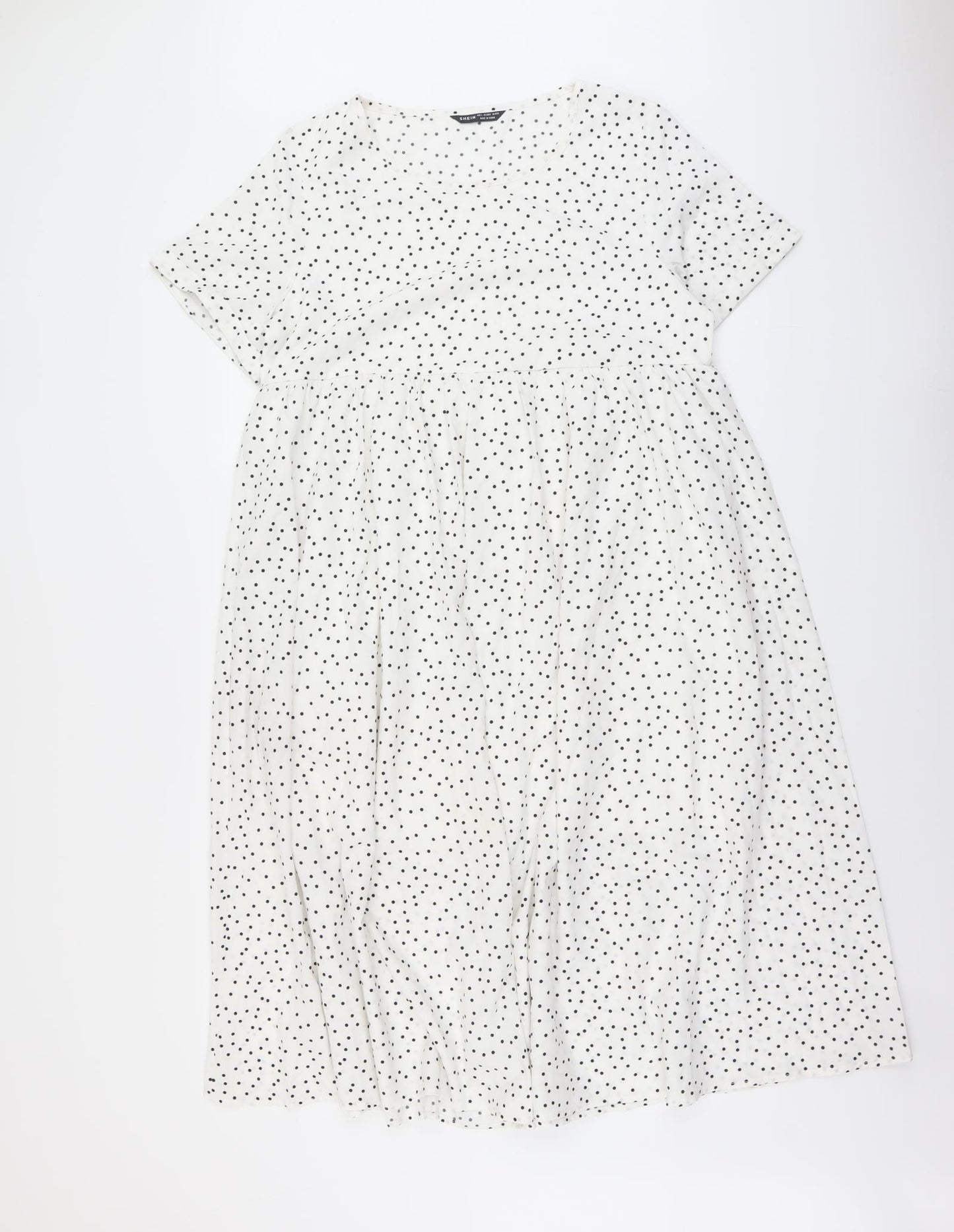 SheIn Womens White Polka Dot Polyester Trapeze & Swing Size L Round Neck Pullover