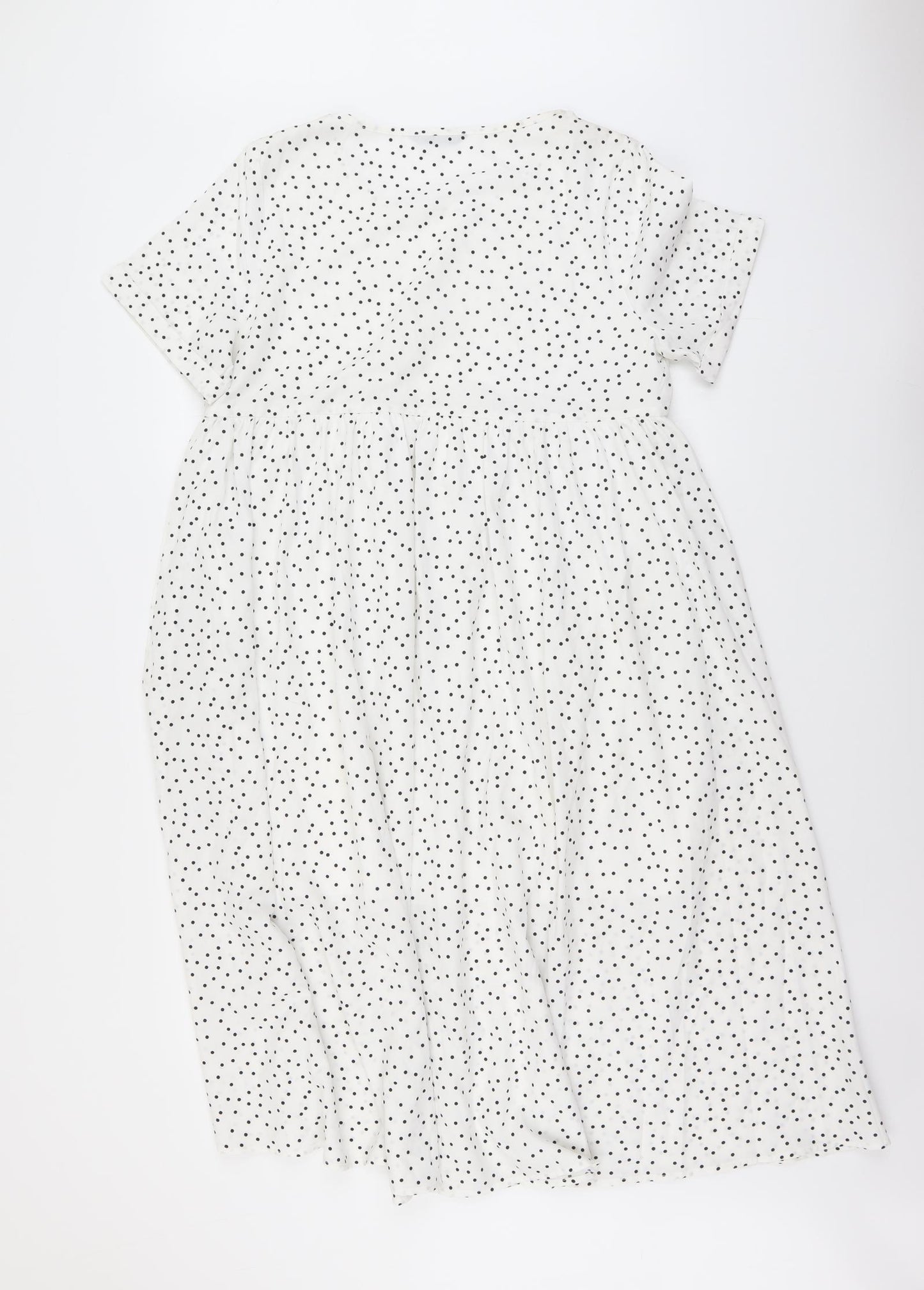 SheIn Womens White Polka Dot Polyester Trapeze & Swing Size L Round Neck Pullover