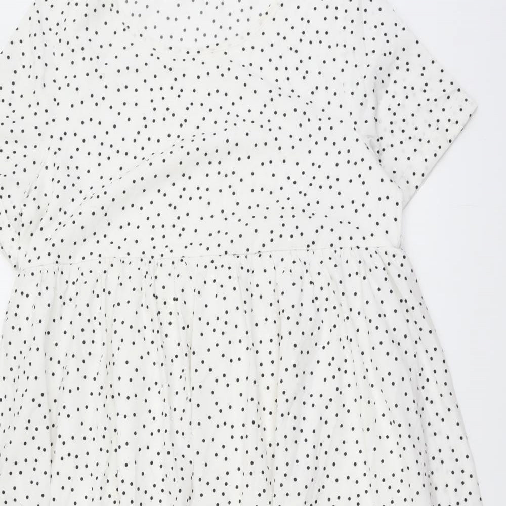 SheIn Womens White Polka Dot Polyester Trapeze & Swing Size L Round Neck Pullover