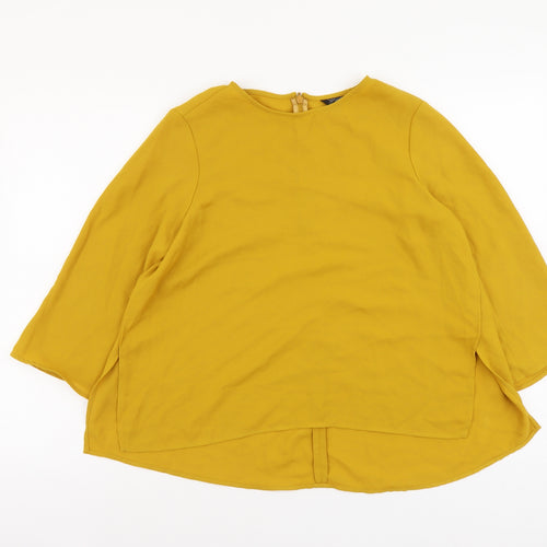 Topshop Womens Yellow Polyester Basic T-Shirt Size 10 Round Neck
