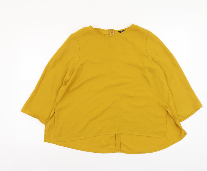 Topshop Womens Yellow Polyester Basic T-Shirt Size 10 Round Neck