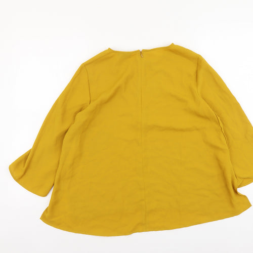 Topshop Womens Yellow Polyester Basic T-Shirt Size 10 Round Neck