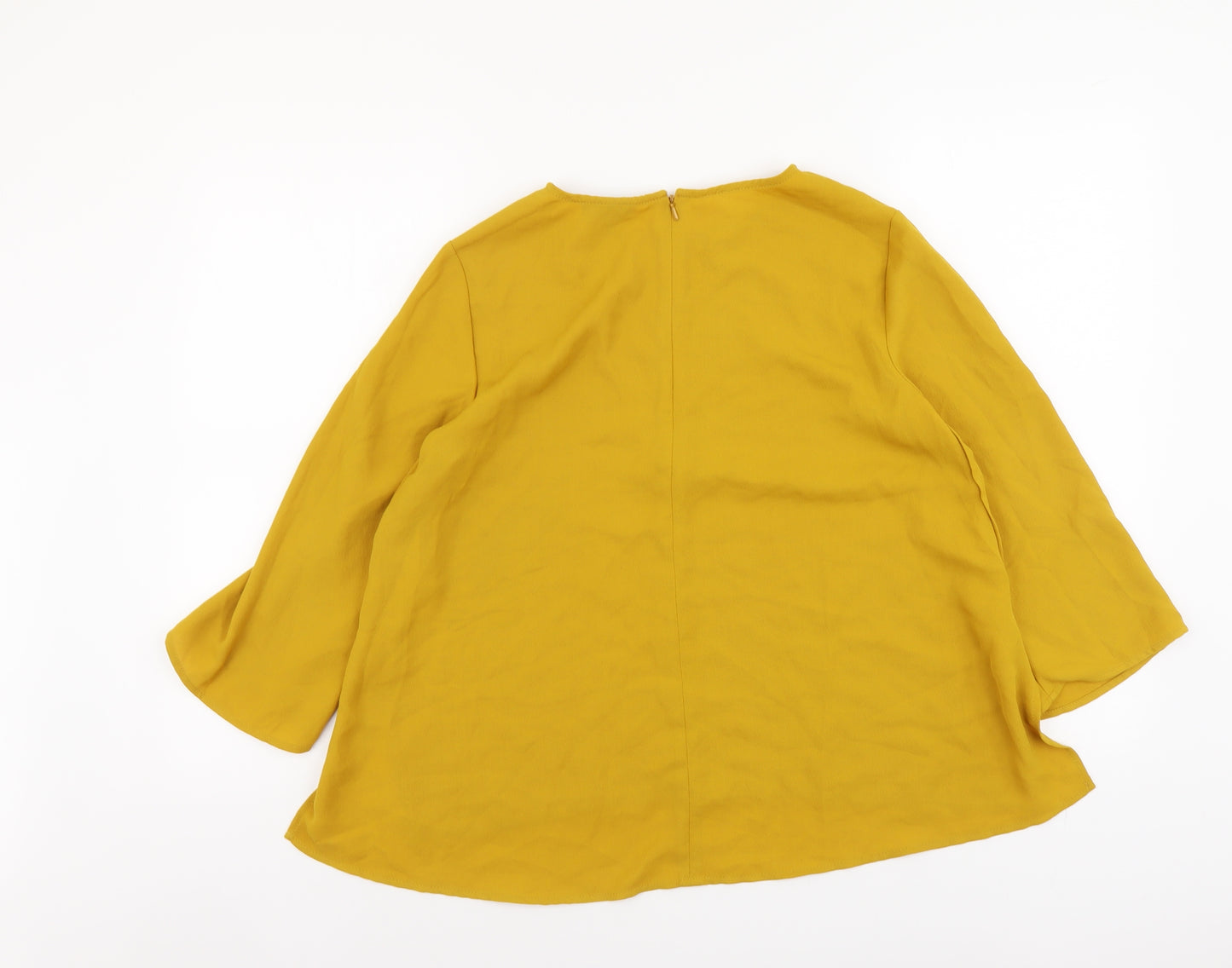 Topshop Womens Yellow Polyester Basic T-Shirt Size 10 Round Neck