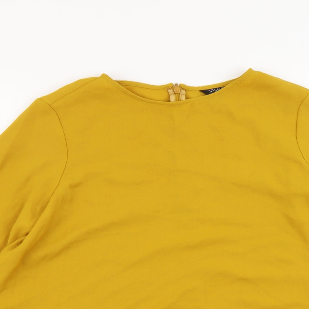 Topshop Womens Yellow Polyester Basic T-Shirt Size 10 Round Neck