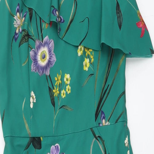 Oasis Womens Green Floral Polyester A-Line Size 10 V-Neck Zip