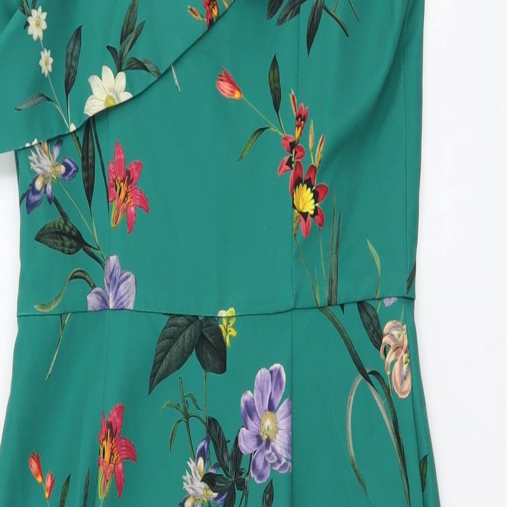 Oasis Womens Green Floral Polyester A-Line Size 10 V-Neck Zip