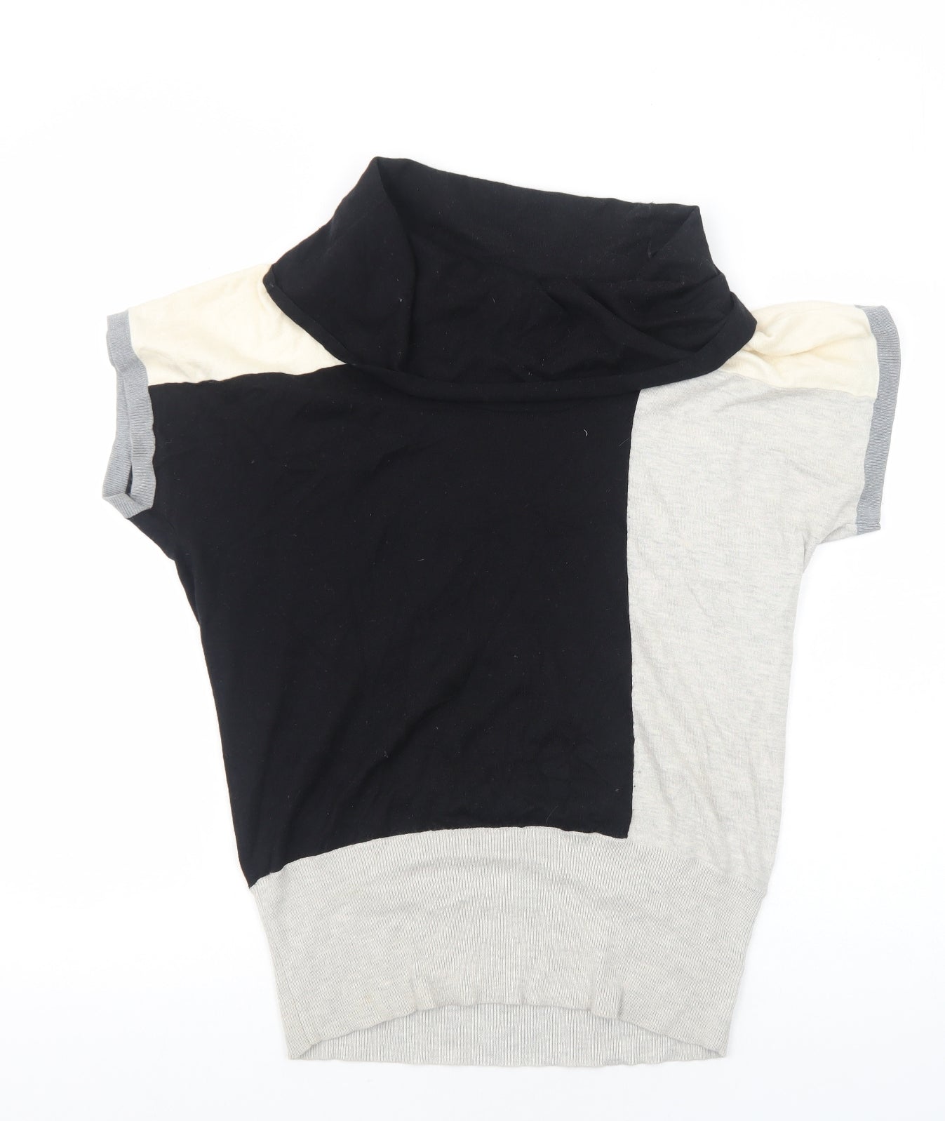 Fenn Wright Manson Womens Grey Colourblock Cotton Basic T-Shirt Size 10 Roll Neck