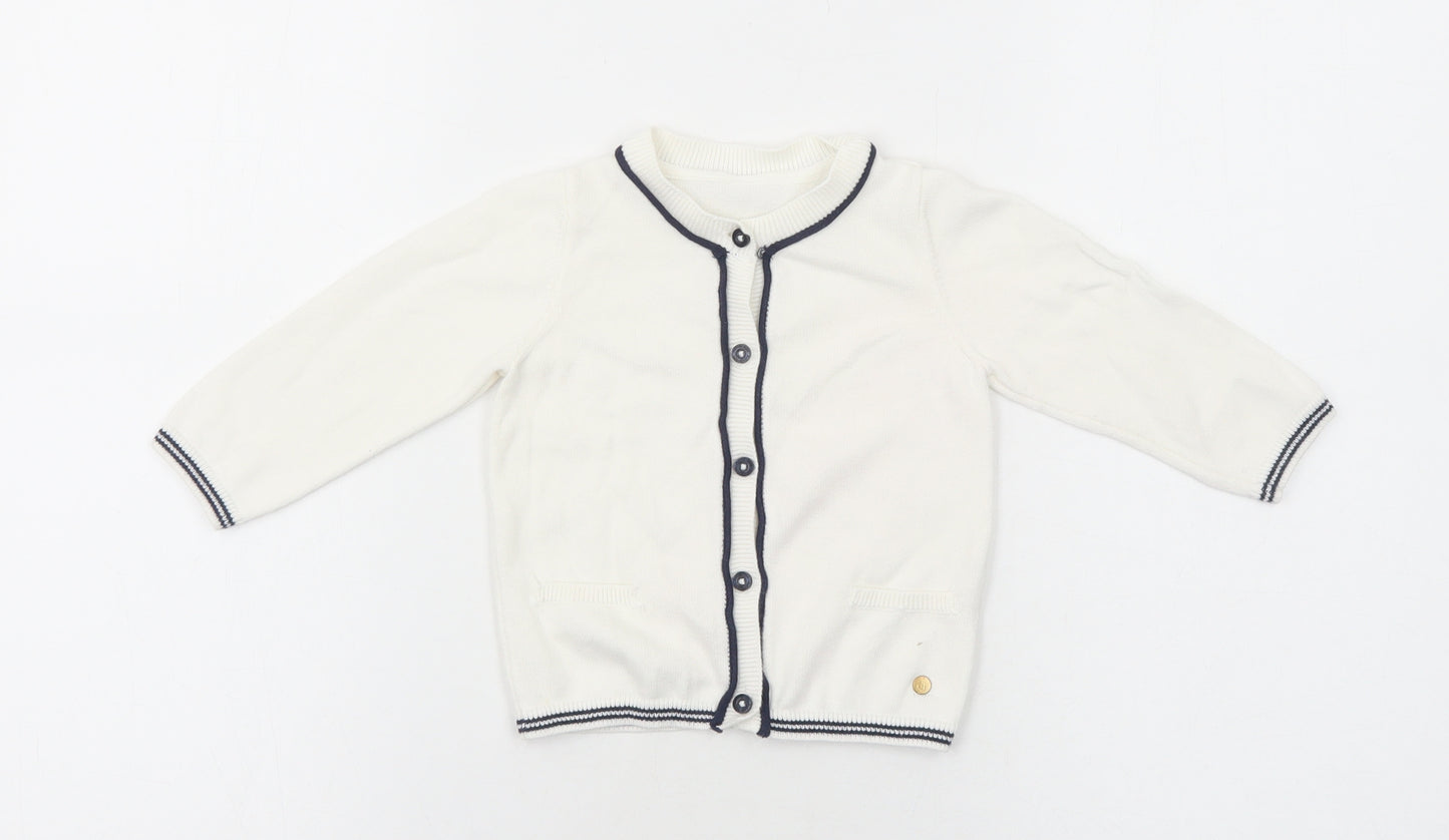 Preworn Baby White Cotton Cardigan Jumper Size 9-12 Months Button