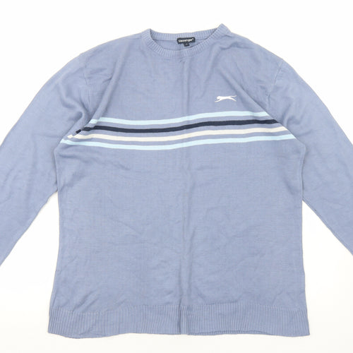 Slazenger Mens Blue Round Neck Acrylic Pullover Jumper Size M Long Sleeve