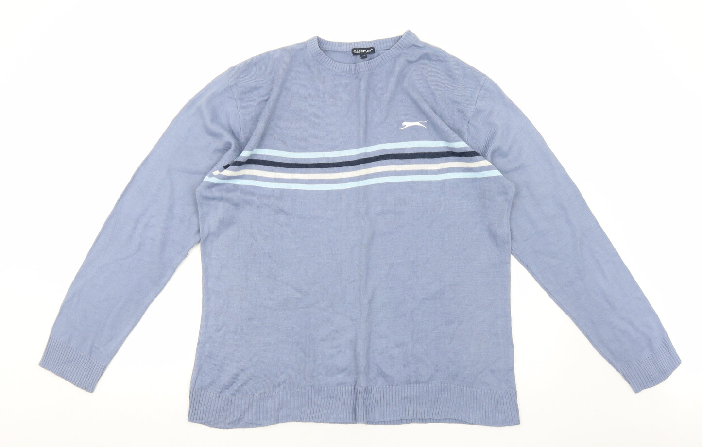 Slazenger Mens Blue Round Neck Acrylic Pullover Jumper Size M Long Sleeve