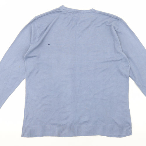 Slazenger Mens Blue Round Neck Acrylic Pullover Jumper Size M Long Sleeve