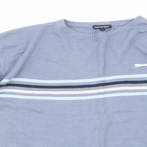 Slazenger Mens Blue Round Neck Acrylic Pullover Jumper Size M Long Sleeve