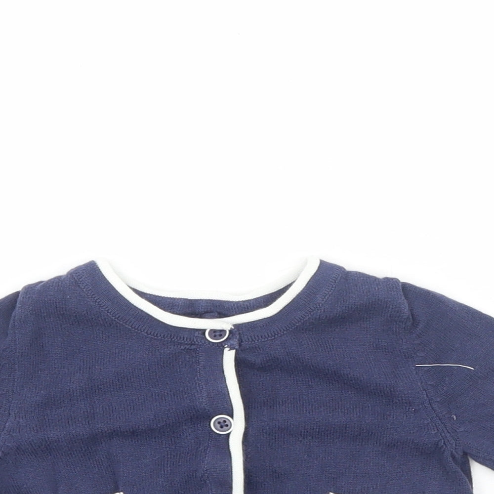 Marks and Spencer Baby Blue Cotton Cardigan Jumper Size 6-9 Months Button