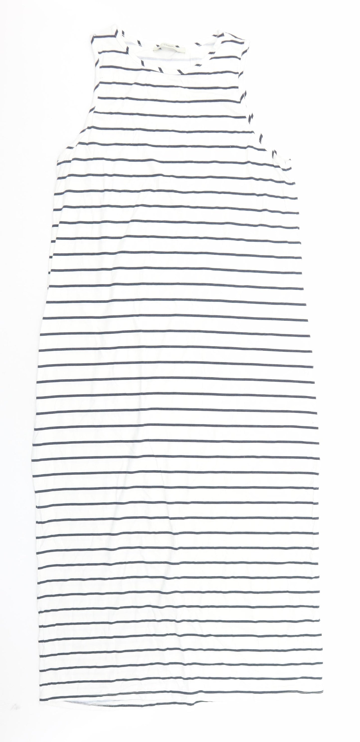 George Womens White Striped Viscose Tank Dress Size M Round Neck Pullover