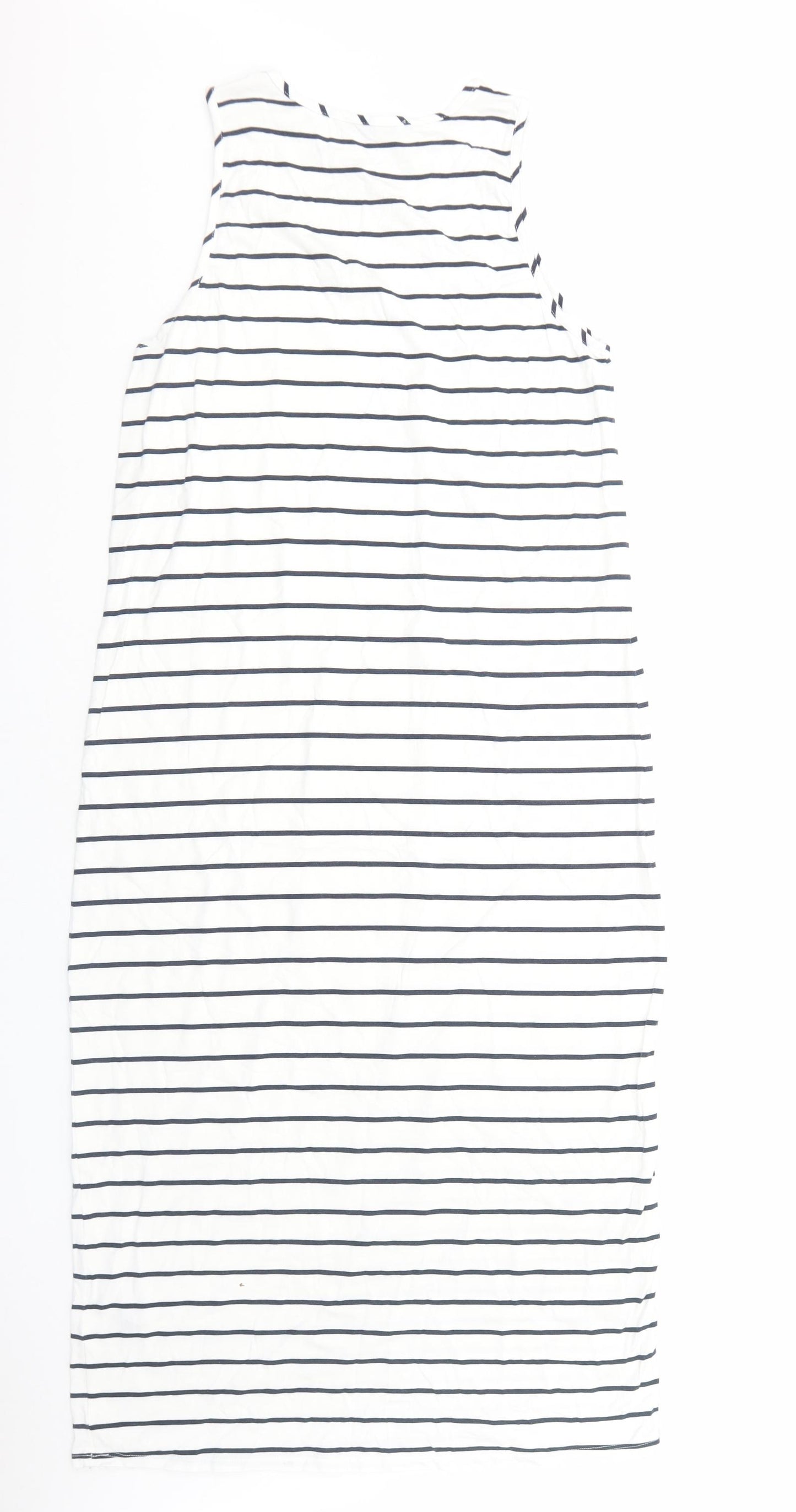 George Womens White Striped Viscose Tank Dress Size M Round Neck Pullover