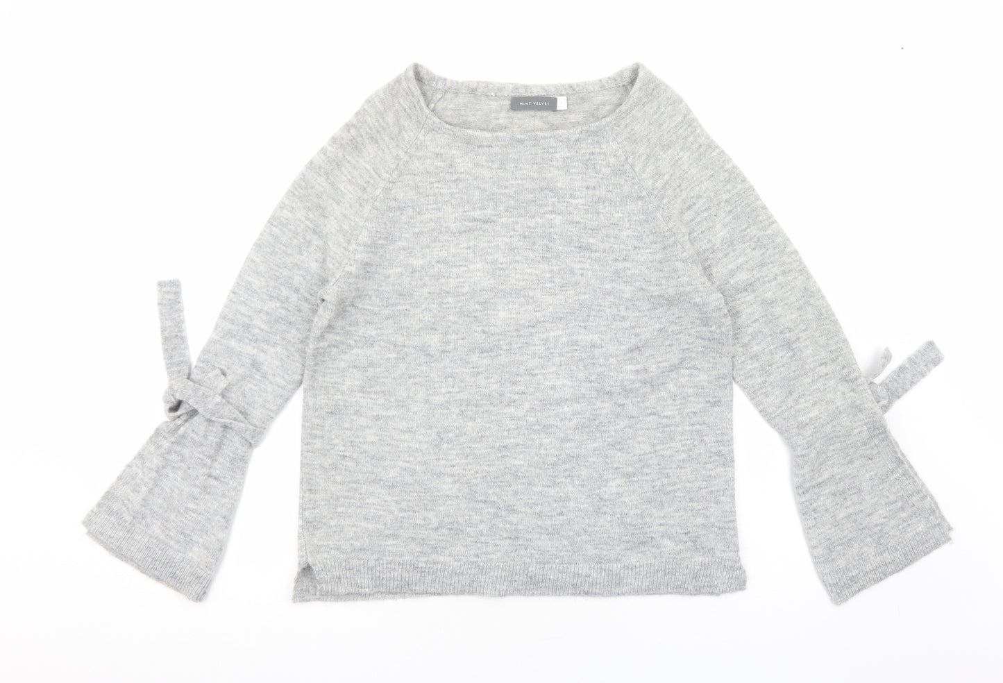 Mint Velvet Womens Grey Boat Neck Polyamide Pullover Jumper Size 14 - Flute Sleeve