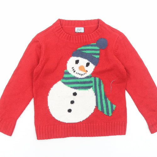 F&F Boys Red Cotton Pullover Jumper Size 18-24 Months Pullover - Christmas