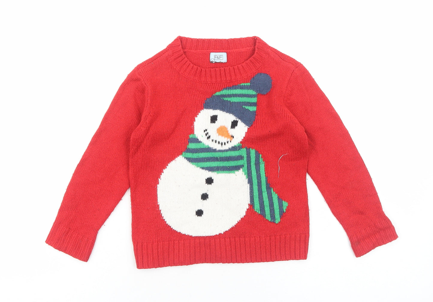 F&F Boys Red Cotton Pullover Jumper Size 18-24 Months Pullover - Christmas