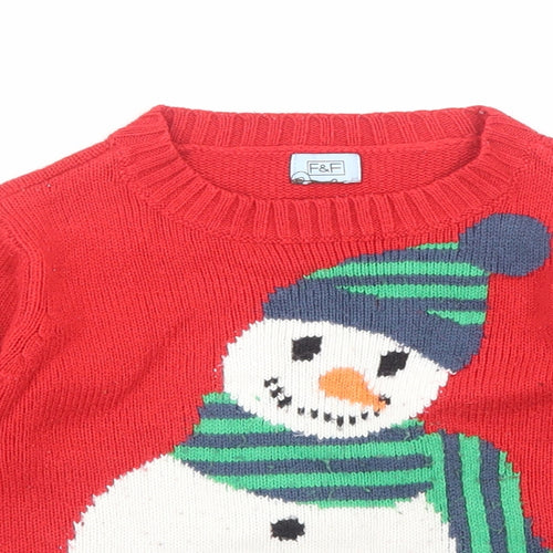 F&F Boys Red Cotton Pullover Jumper Size 18-24 Months Pullover - Christmas