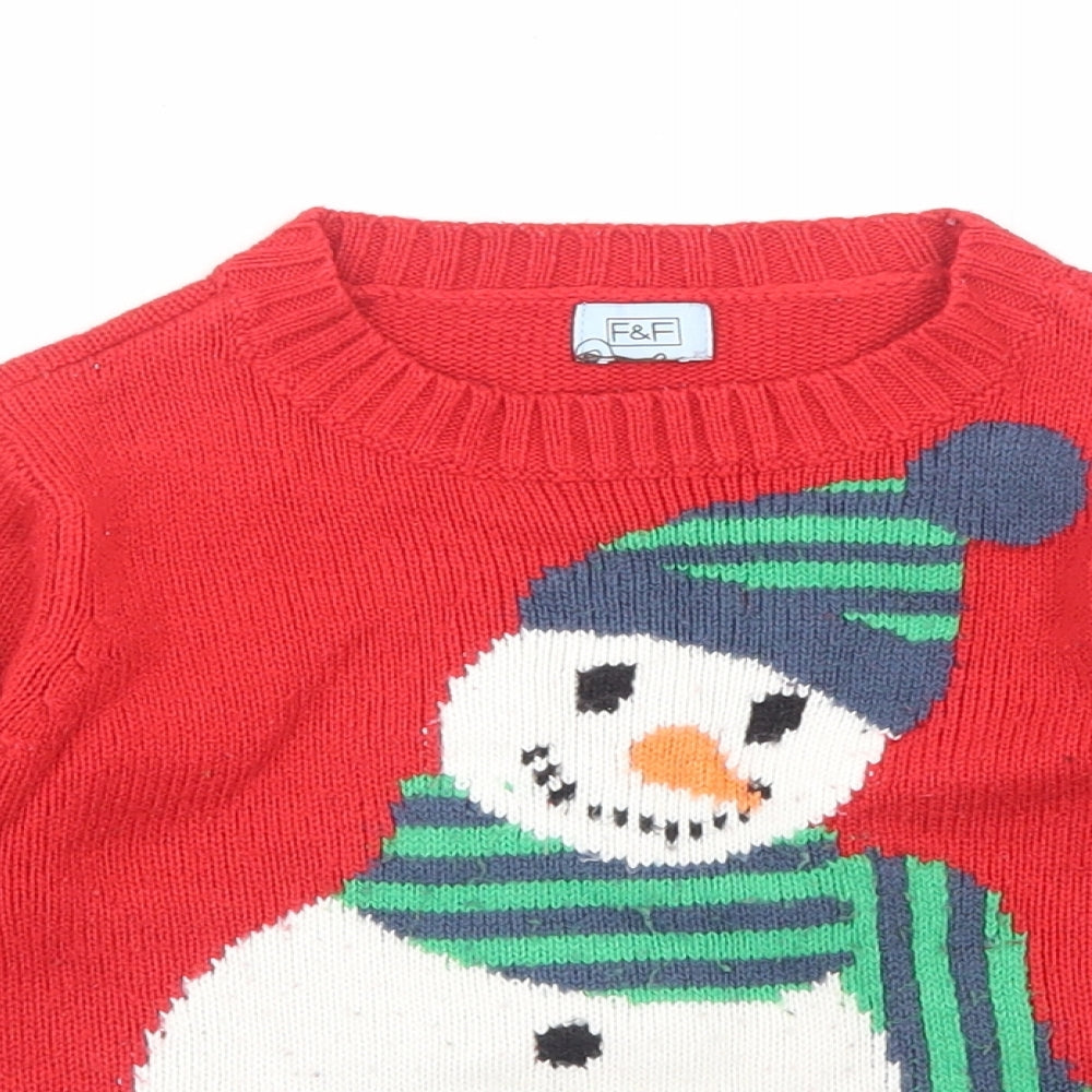 F&F Boys Red Cotton Pullover Jumper Size 18-24 Months Pullover - Christmas