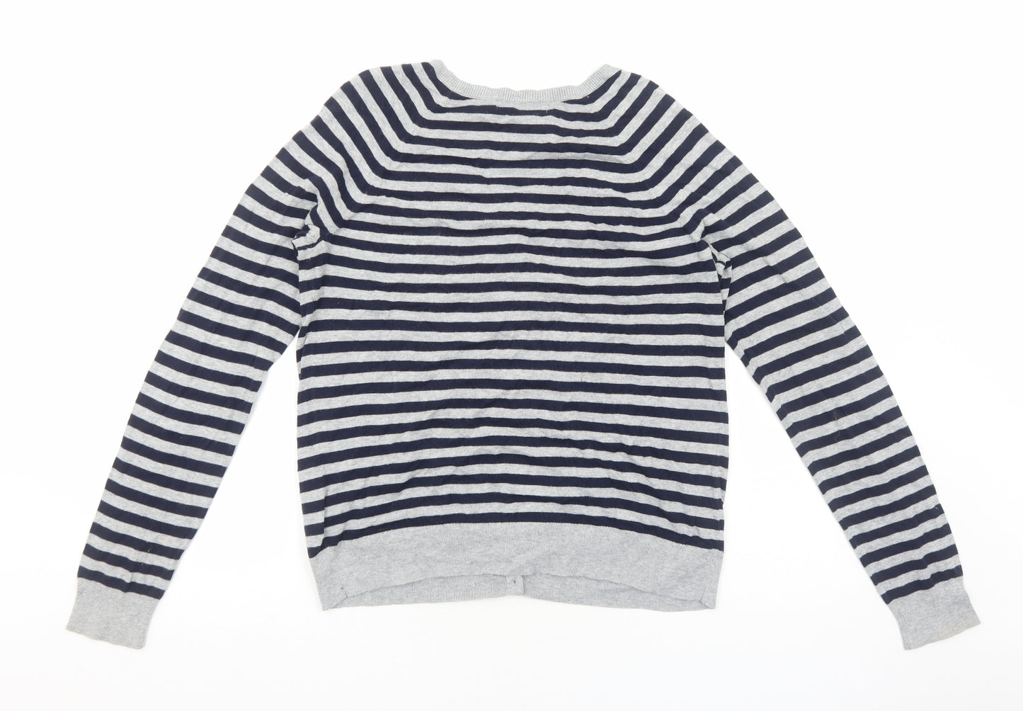 Gap Womens Grey Scoop Neck Striped Cotton Cardigan Jumper Size L