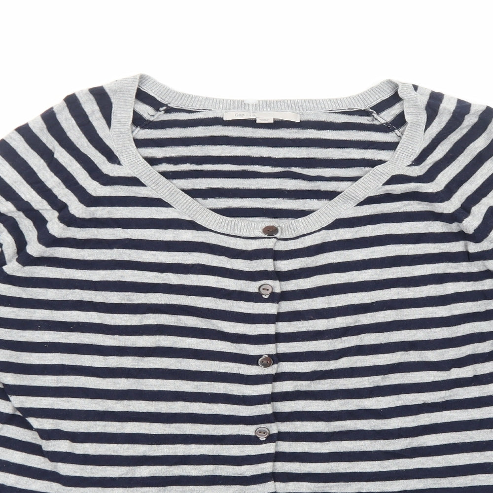 Gap Womens Grey Scoop Neck Striped Cotton Cardigan Jumper Size L