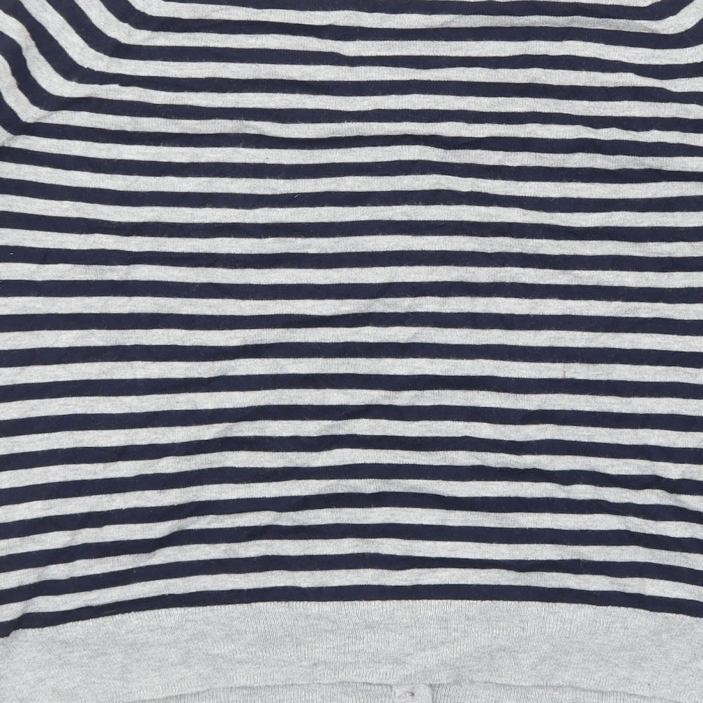 Gap Womens Grey Scoop Neck Striped Cotton Cardigan Jumper Size L