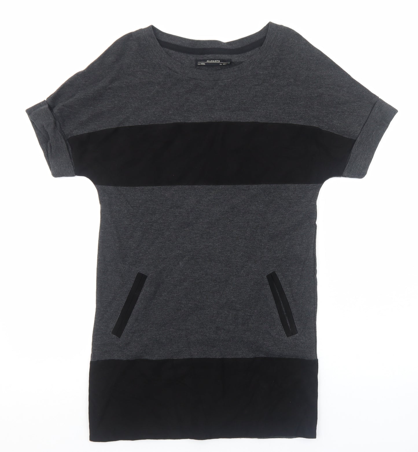 AllSaints Womens Grey Cotton Jumper Dress Size M Round Neck Pullover