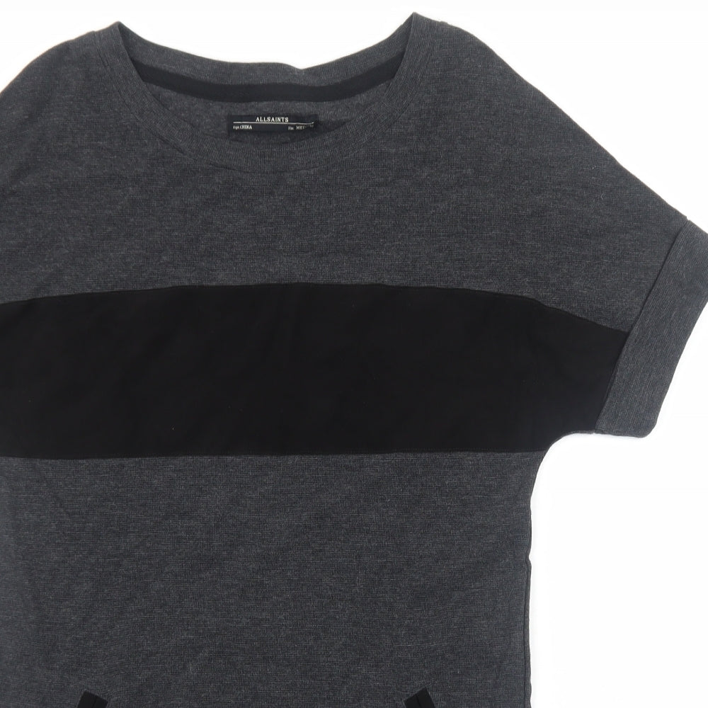 AllSaints Womens Grey Cotton Jumper Dress Size M Round Neck Pullover