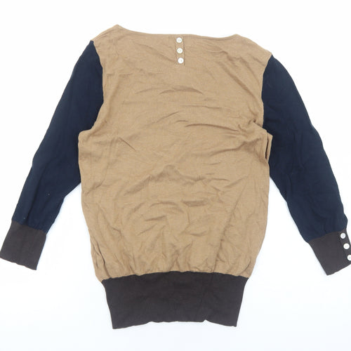 NEXT Womens Brown Scoop Neck Acrylic Pullover Jumper Size 10 - Colourblock