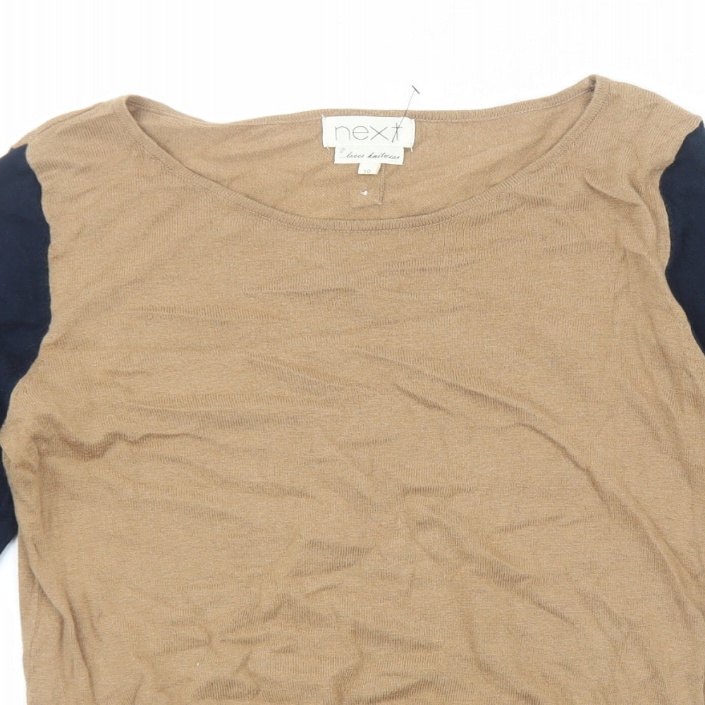 NEXT Womens Brown Scoop Neck Acrylic Pullover Jumper Size 10 - Colourblock