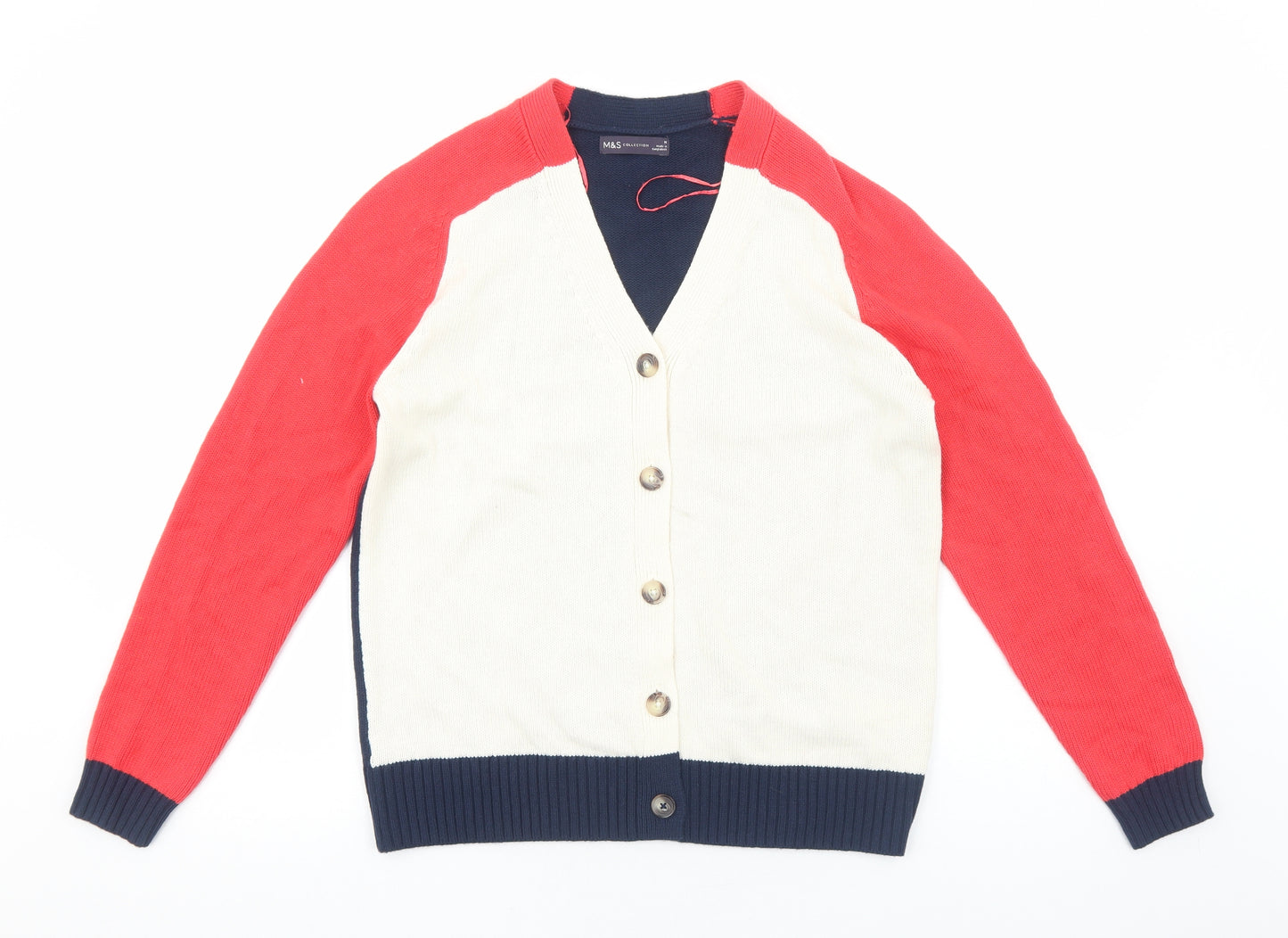 Marks and Spencer Womens Multicoloured V-Neck Acrylic Cardigan Jumper Size M - Colourblock