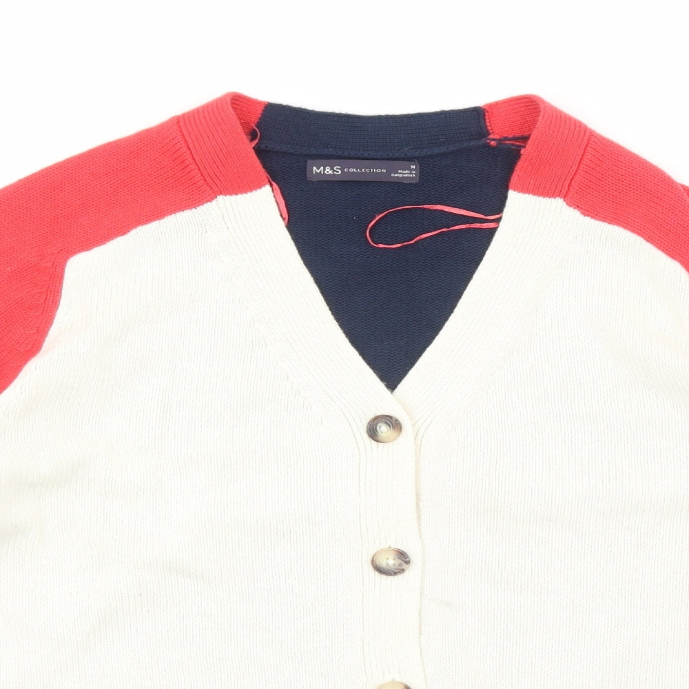 Marks and Spencer Womens Multicoloured V-Neck Acrylic Cardigan Jumper Size M - Colourblock