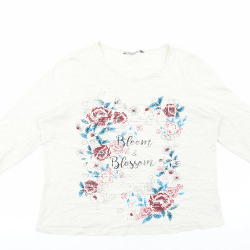 Bonmarché Womens White Floral Polyester Basic Blouse Size 18 Scoop Neck - Bloom & Blossom