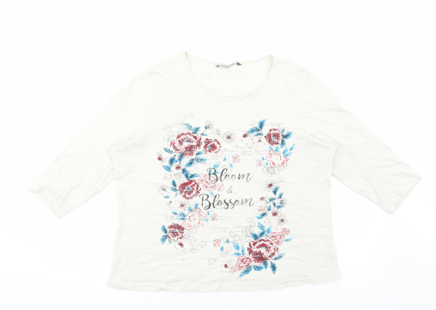 Bonmarché Womens White Floral Polyester Basic Blouse Size 18 Scoop Neck - Bloom & Blossom