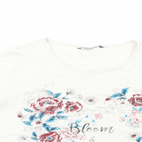 Bonmarché Womens White Floral Polyester Basic Blouse Size 18 Scoop Neck - Bloom & Blossom