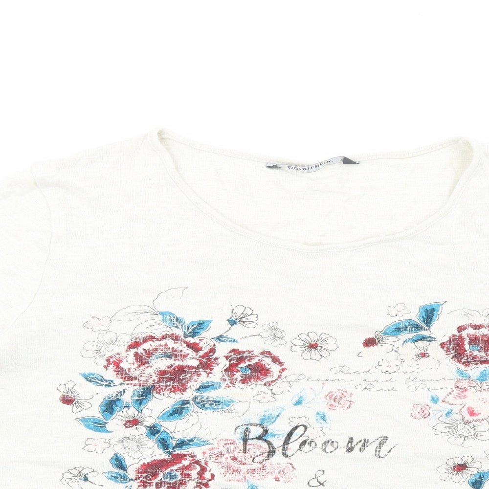 Bonmarché Womens White Floral Polyester Basic Blouse Size 18 Scoop Neck - Bloom & Blossom