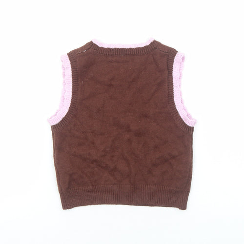 Preworn Girls Brown Round Neck Viscose Vest Jumper Size S Pullover