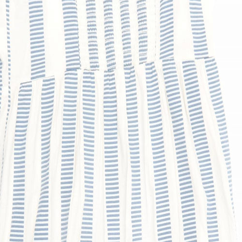 Marks and Spencer Womens White Striped Cotton Trapeze & Swing Size 20 Square Neck Pullover