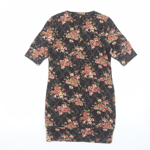 Angeltye Womens Brown Floral Cotton Jumper Dress Size M Round Neck Pullover